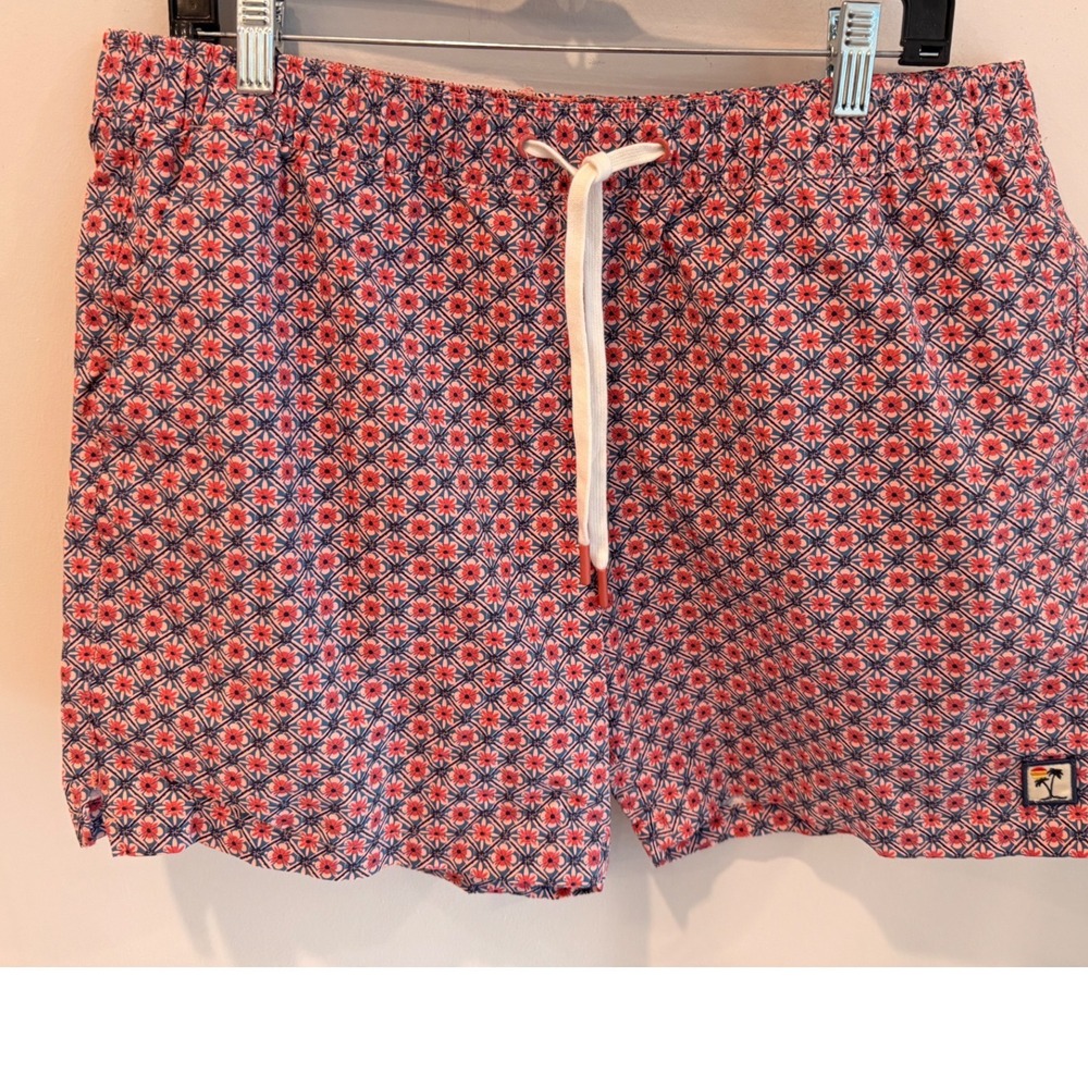 Marine Layer Mens Swim Trunks XL Red Blue Floral Geometric Board Shorts 15856